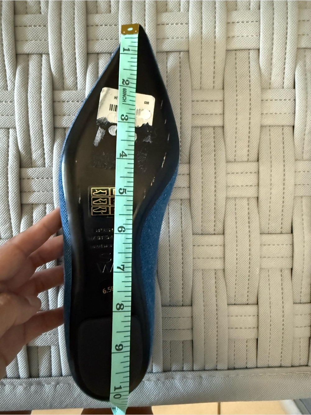 Stuart Weitzman Emilia Denim Blue Pointed-Toe Mary Jane Flats - Picture 7 of 8